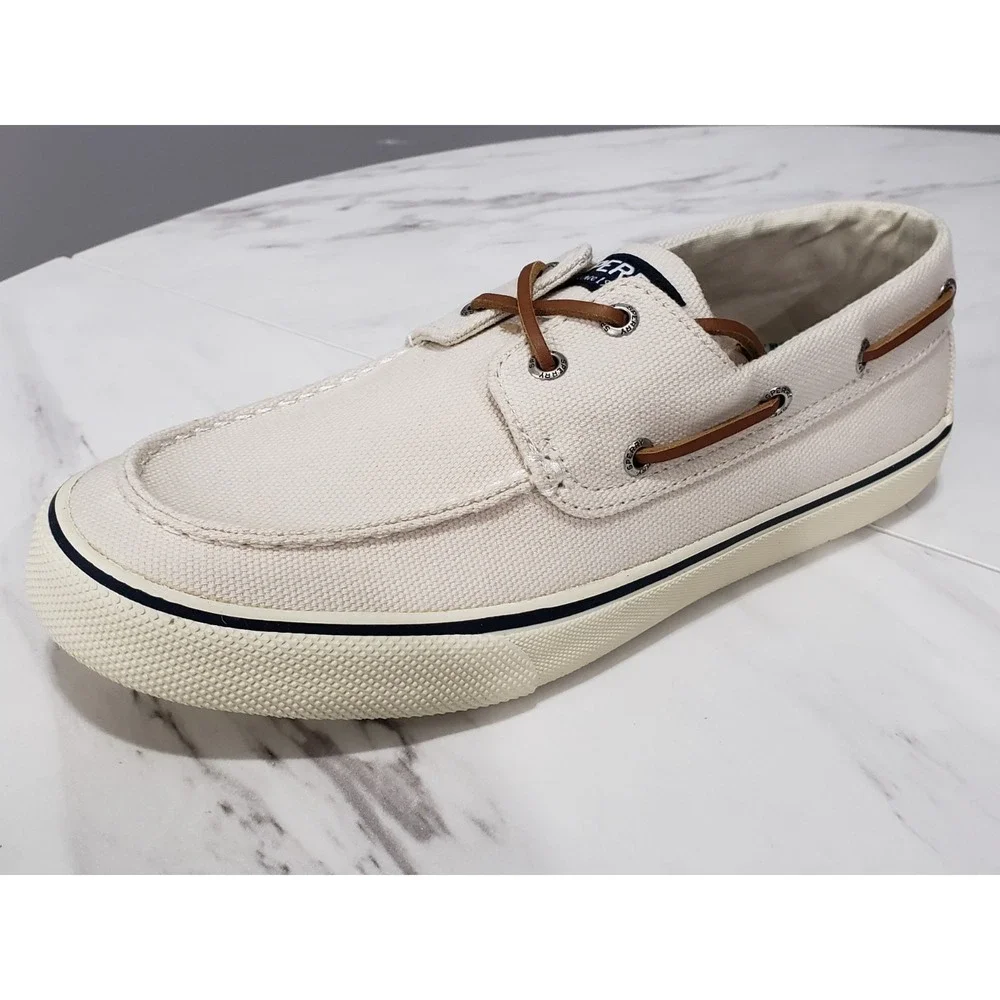 NEW NO BOX SIZE 9 WIDE Sperry Mens Bahama II Distressed Boat Shoe Off White
